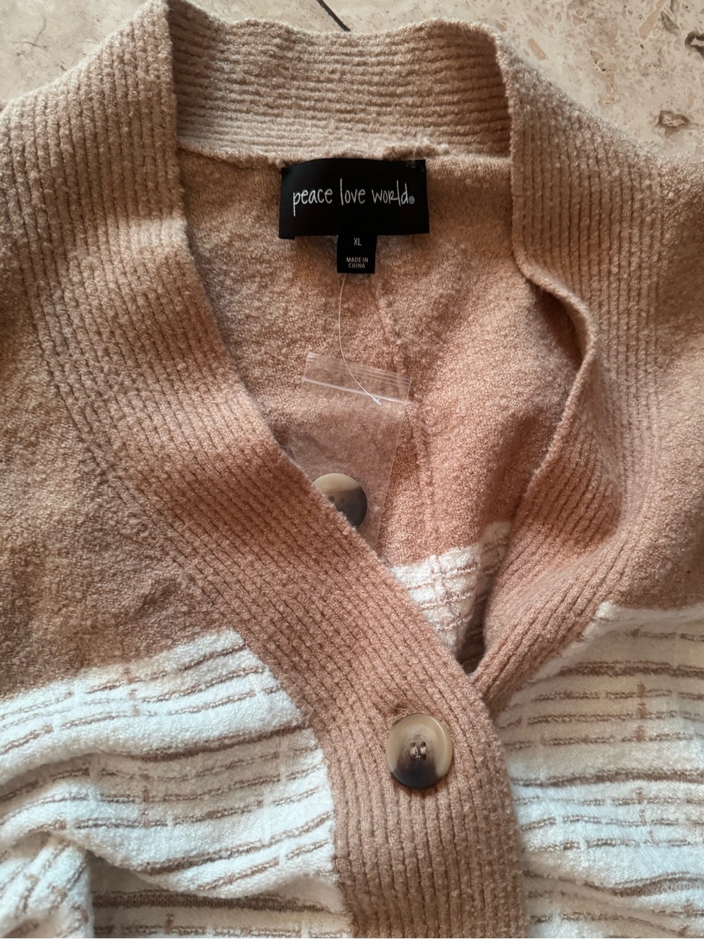 Peace Love World Cream and Tan Button-Front Cardigan Sweater